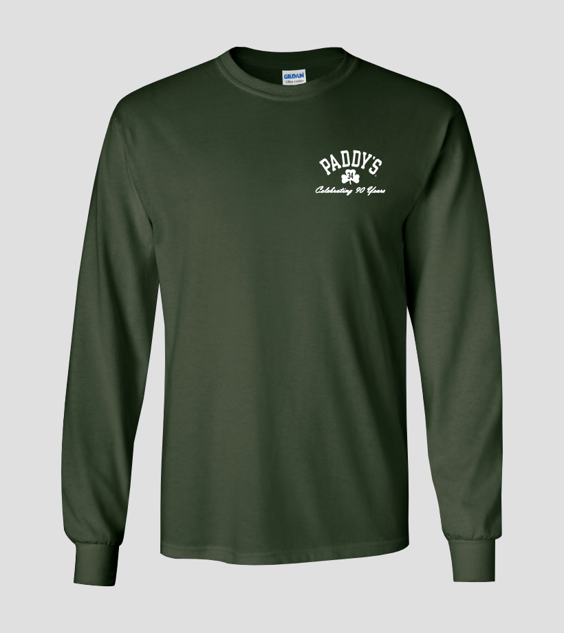 Paddy's Day Dark Green Long Sleeve Tee Shirt - Front View